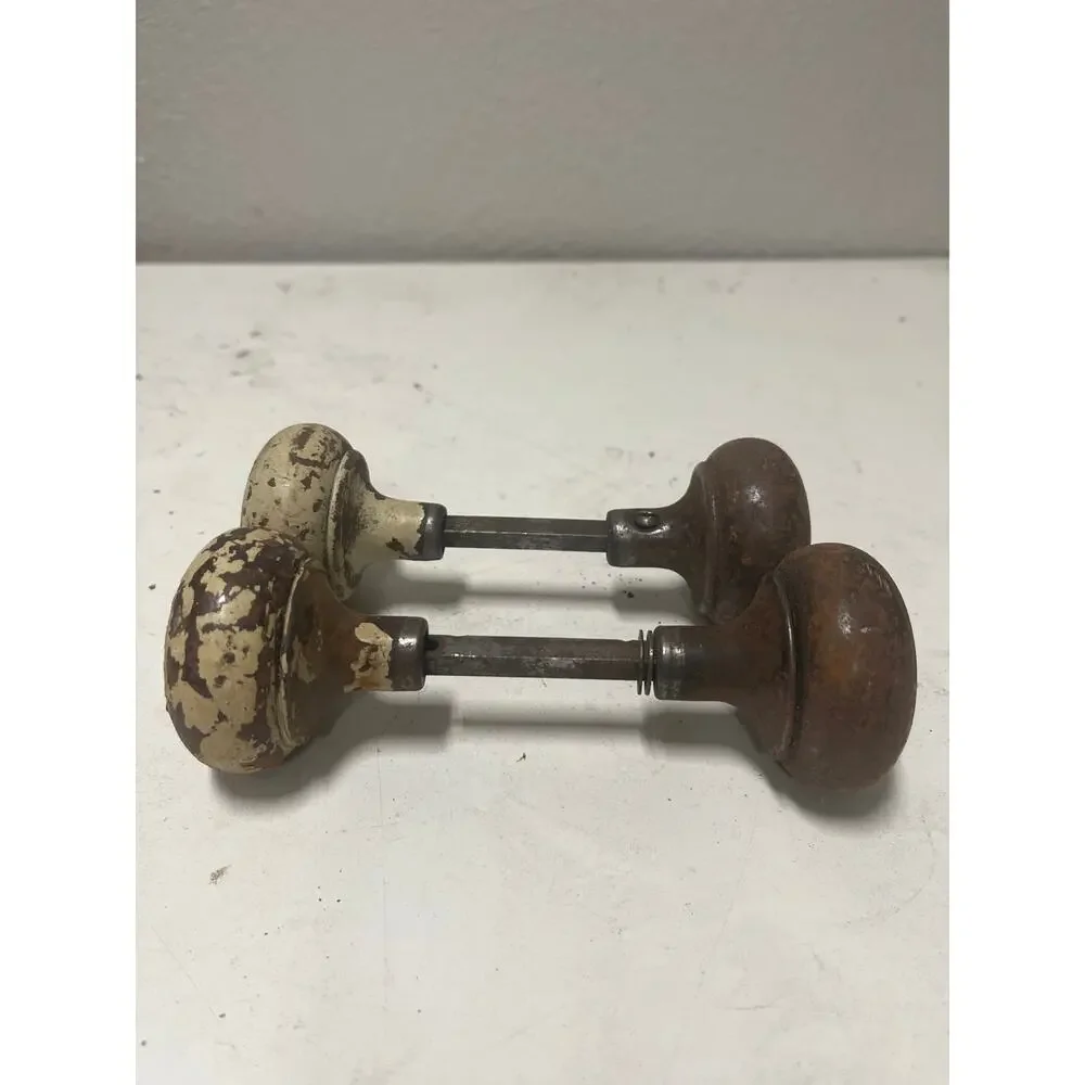 Pair Vintage Metal Door Knob Set Architectural Salvage Patina